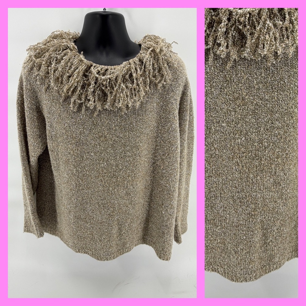 Vintage 2003 Norton McNaughton Woman Sweater 1X Brown Marled‎ Knit Fringe Y2K